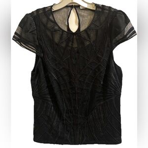 Karen Millen Black Lace Yoke Keyhole Back Blouse Size 10